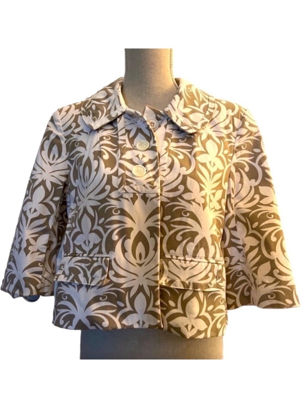 WORTHINGTON IVORY Taupe Floral Swing Blazer Jacket Large, like new